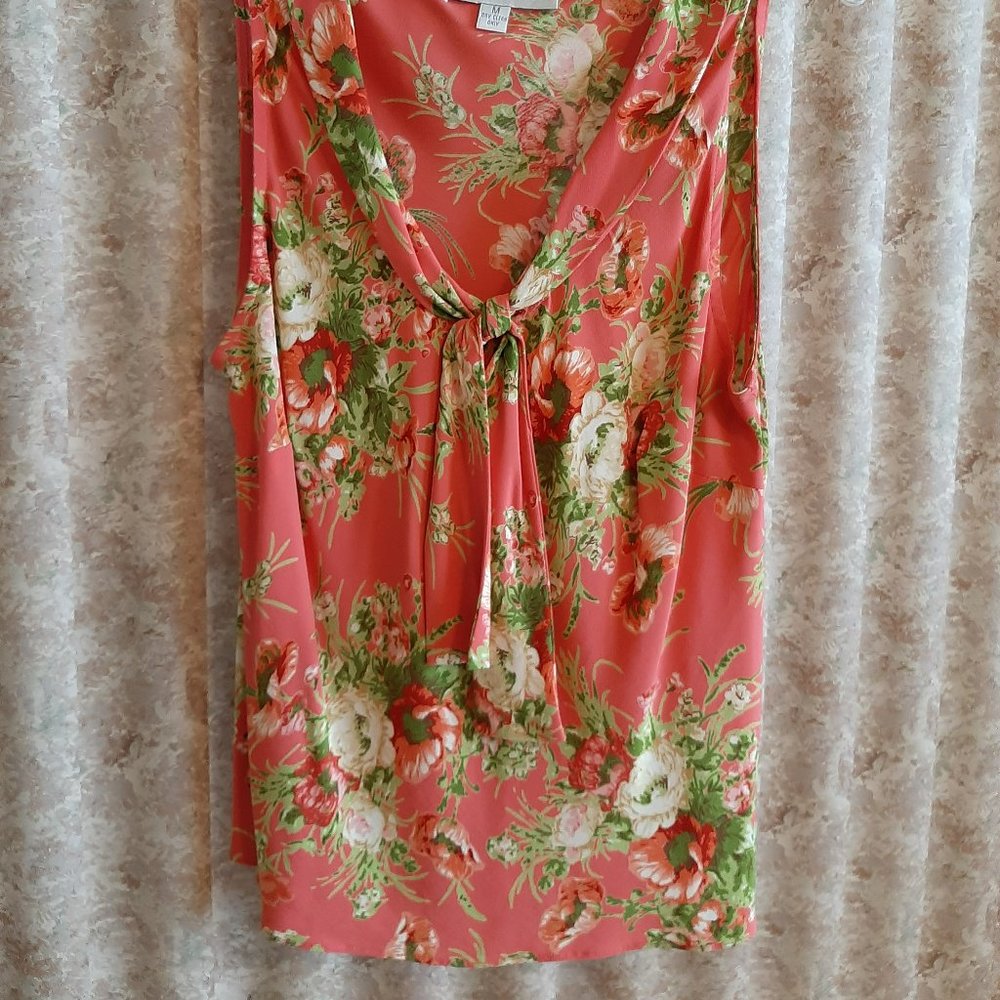Coral floral sleeveless blouse size Medium Ilyse Hart - Picture 2 of 6
